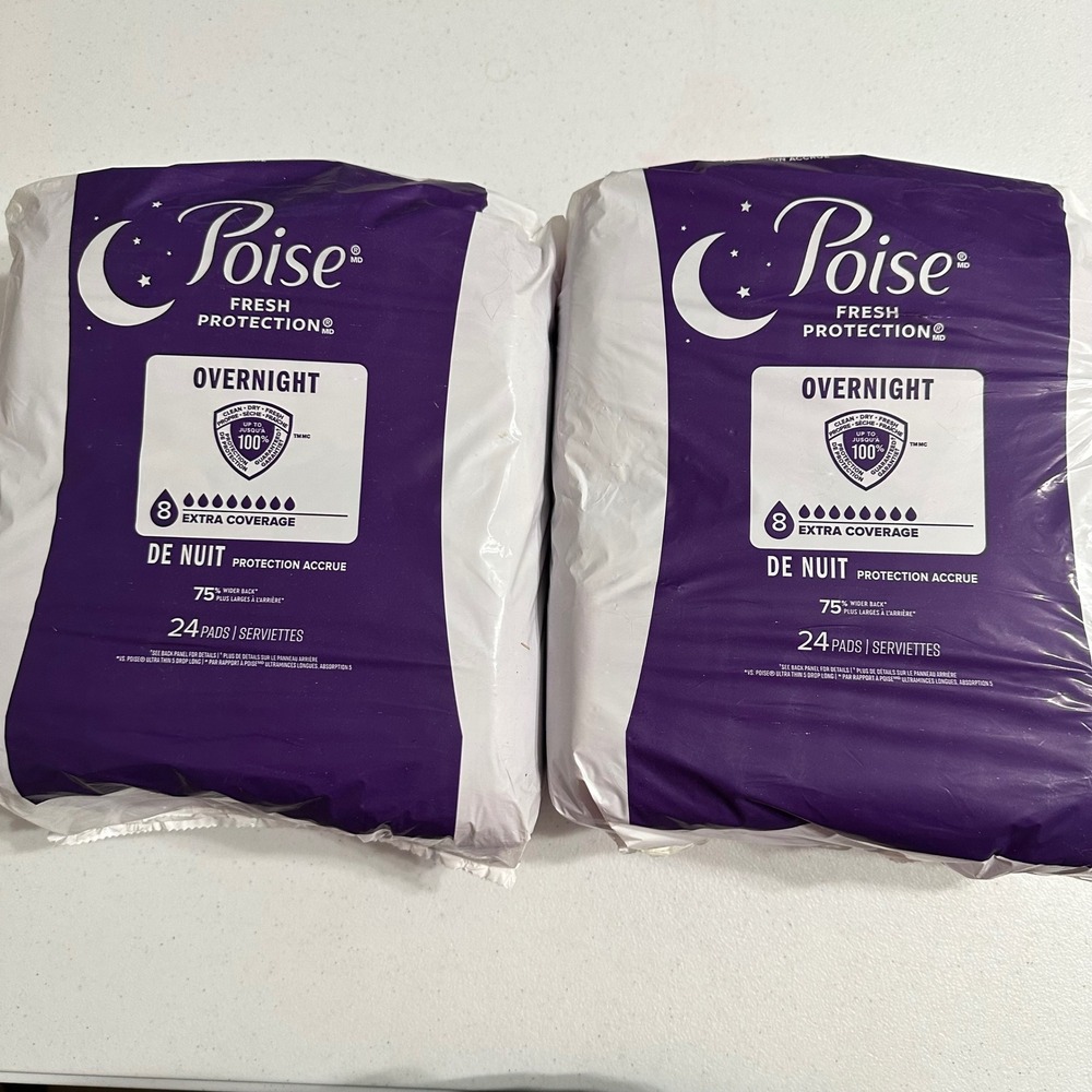 Poise Fresh Protection Overnight Pads #8 Extra Coverage New 2 Pk 48 Total Count